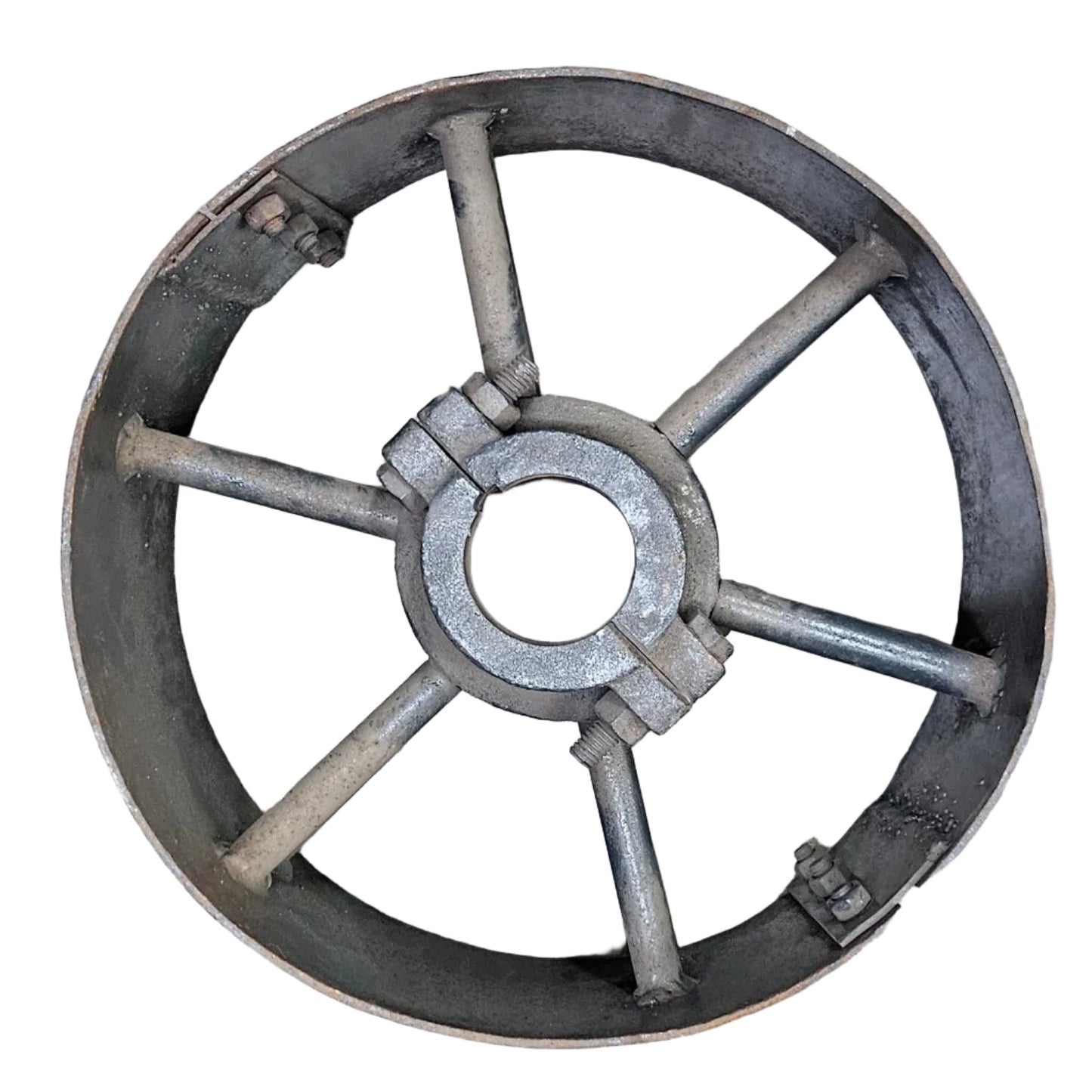 14" x 6" Sheet Iron Pulley | Double Rod Split Design | Flat Belt Pulley