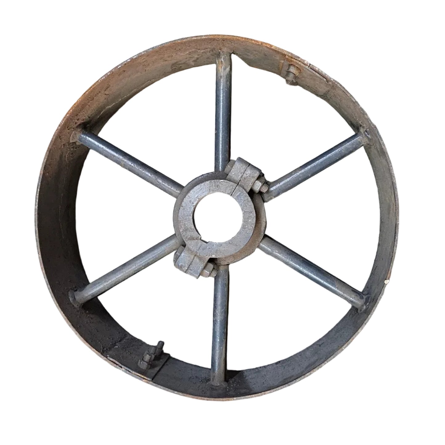 18" x 6" Sheet Iron Pulley | Double Rod Split Design | Flat Belt Pulley