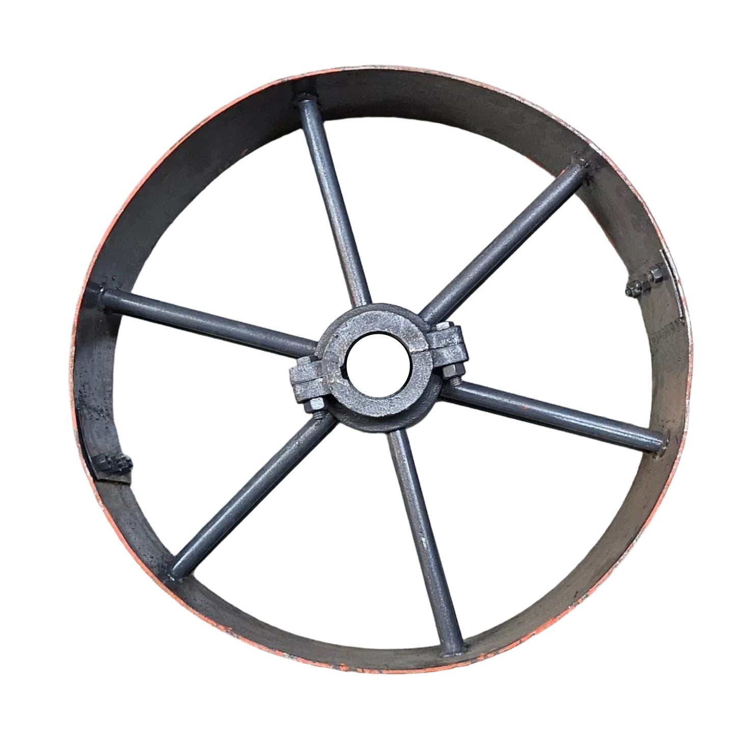 22" x 6" Sheet Iron Pulley | Double Rod Split Design | Flat Belt Pulley