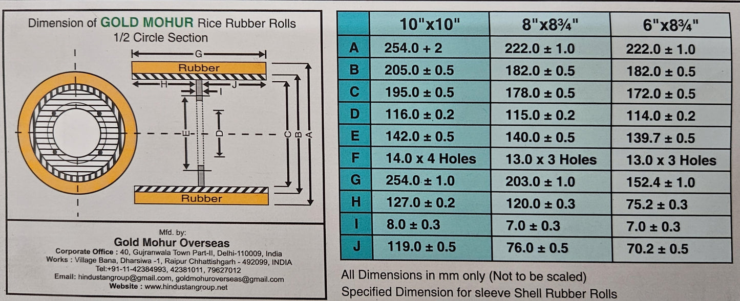 Dehusking Rubber Roller Gold Mohur (6 inch) (With Disc - DMR)