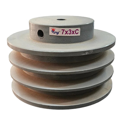 King V-Belt Pulley 7 Inch 3 Groove C Section | Half Solid Cast Iron CI Pulley | VBelt Pulley 7X3C (Half Solid)