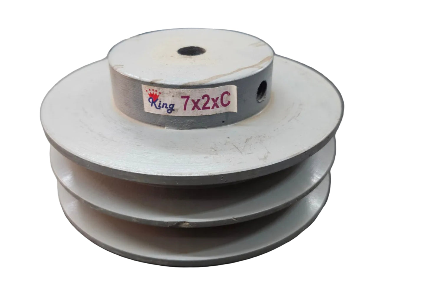 King V-Belt Pulley 7 Inch 2 Groove C Section | Half Solid Cast Iron CI Pulley | VBelt Pulley 7X2C (Half Solid)