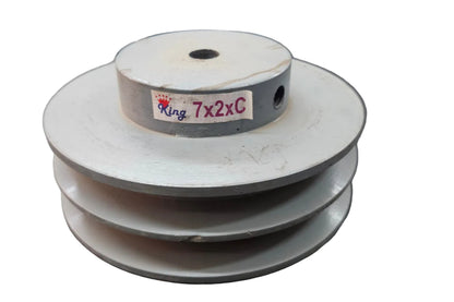 King V-Belt Pulley 7 Inch 2 Groove C Section | Half Solid Cast Iron CI Pulley | VBelt Pulley 7X2C (Half Solid)