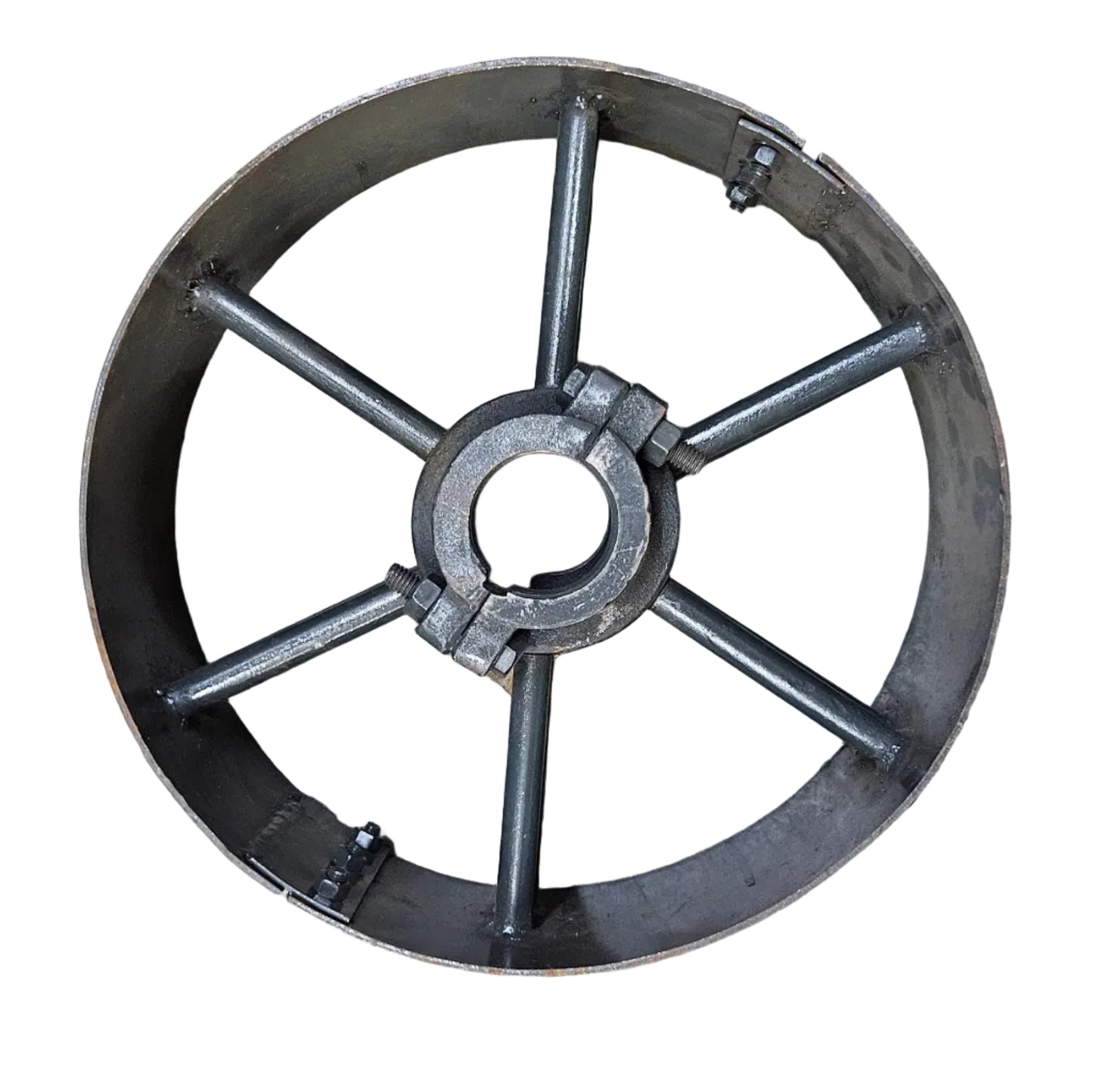16" x 6" Sheet Iron Pulley | Double Rod Split Design | Flat Belt Pulley