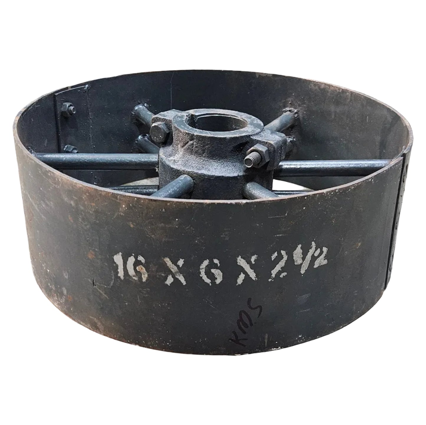 16" x 6" Sheet Iron Pulley | Double Rod Split Design | Flat Belt Pulley