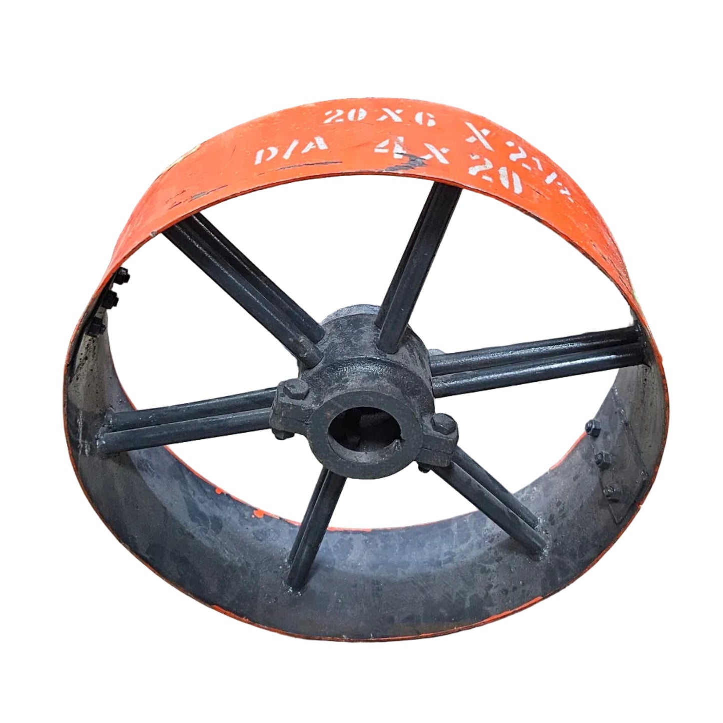 20" x 6" Sheet Iron Pulley | Double Rod Split Design | Flat Belt Pulley