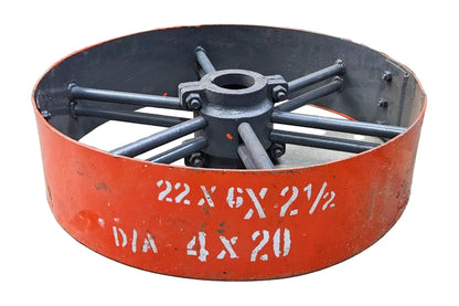22" x 6" Sheet Iron Pulley | Double Rod Split Design | Flat Belt Pulley