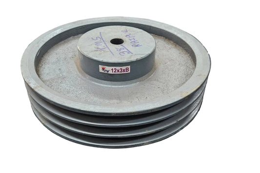 King V-Belt Pulley 12 Inch 3 Groove B Section | Half Solid Cast Iron CI Pulley | VBelt Pulley 12X3B (Half Solid)