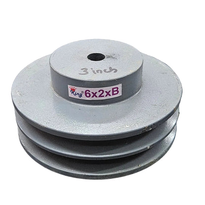 King V-Belt Pulley 6 Inch 2 Groove B Section | Half Solid Cast Iron CI Pulley | VBelt Pulley 6X2B (Half Solid)