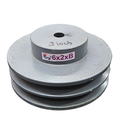 King V-Belt Pulley 6 Inch 2 Groove B Section | Half Solid Cast Iron CI Pulley | VBelt Pulley 6X2B (Half Solid)